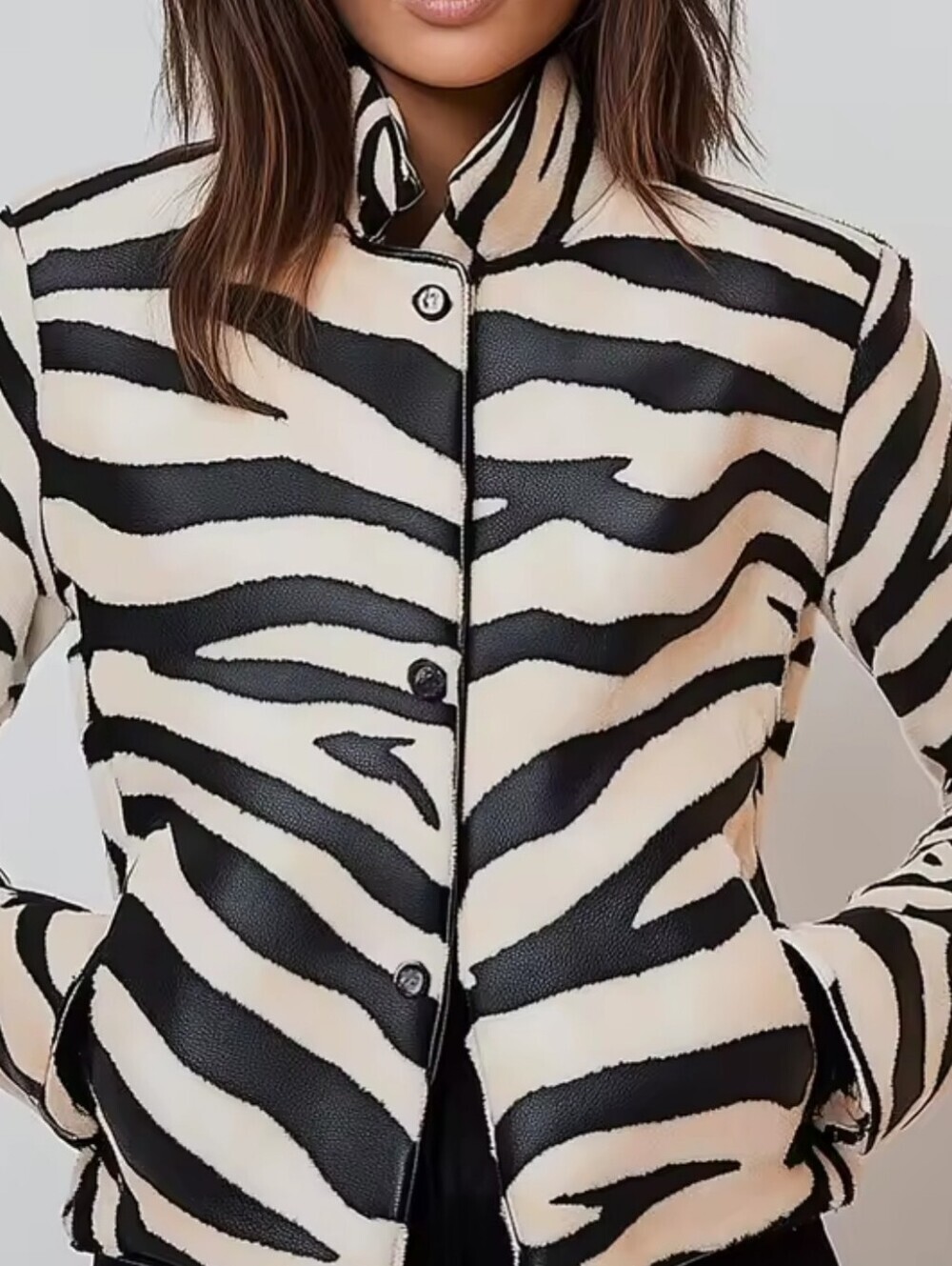 Women's Black & Cream Zebra Print Jacket - Picture 3 of 3